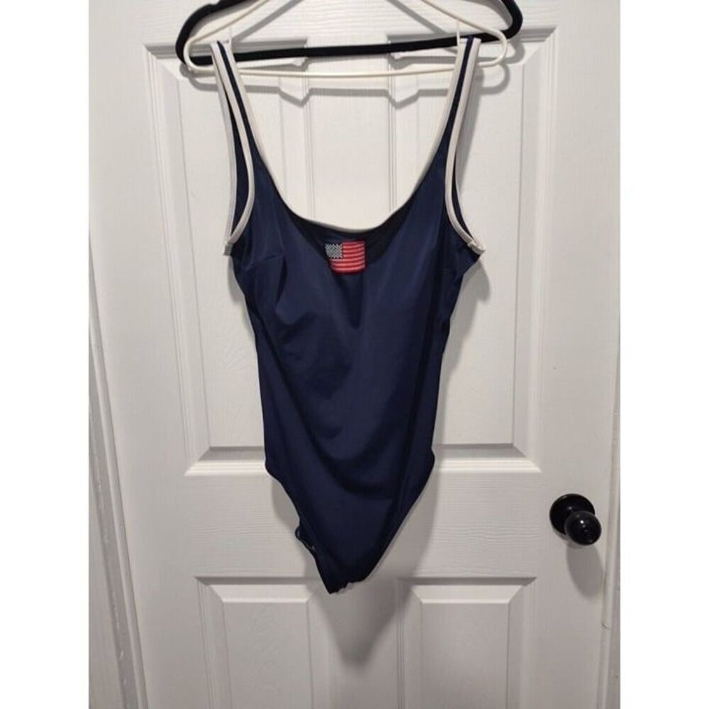 Lands End Blue Swim Bathing Suit One Piece American Flag Classic Size 18 - Picture 9 of 9